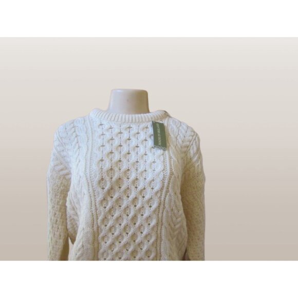 Rue Saint Patrick Cream Irish Cable Knit Sweater L Wool Crew Neck New W/ Tags - Picture 2 of 6